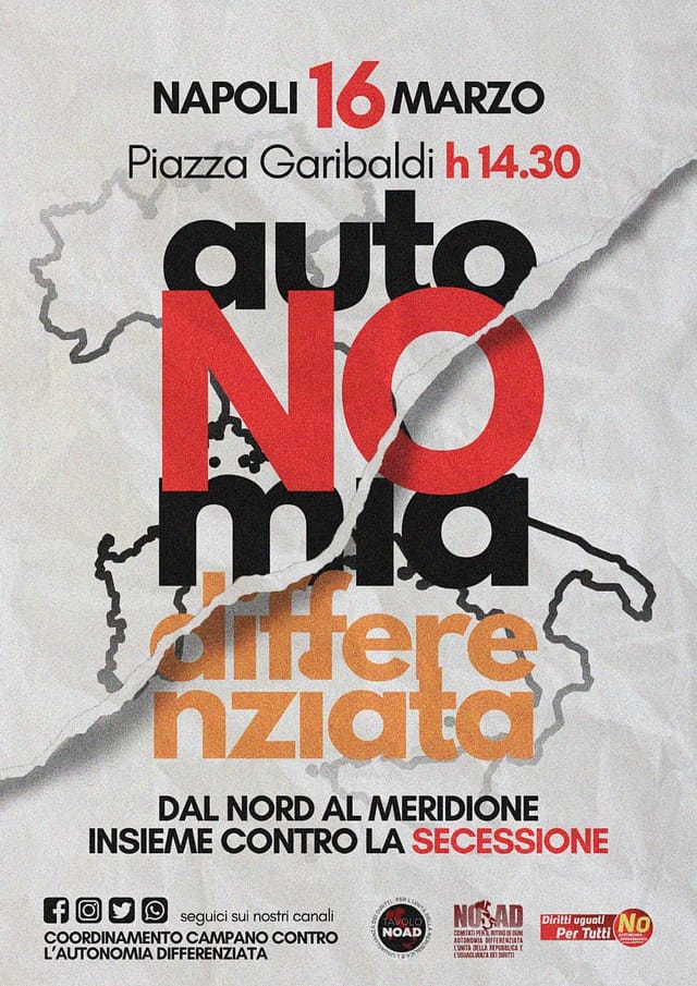 A Napoli manifestazione nazionale contro l'Autonomia differenziata