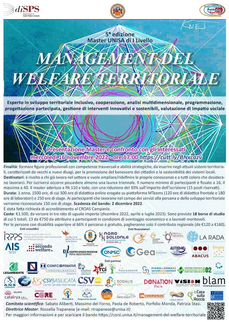 Master in Management del welfare territoriale – V edizione